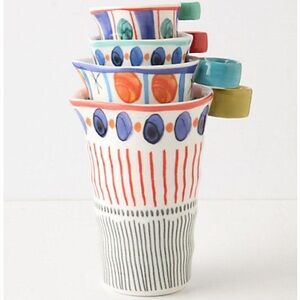 Anthropologie Hand-Painted Ceramic Measuring Cups Set (Boho Stripe)